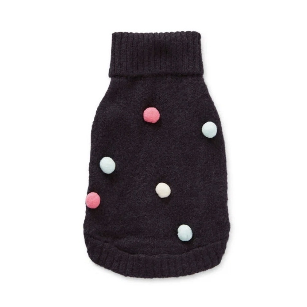 St.‎ John's Bark Soft Warm Navy Pullover Dog Sweater w Cute Pom Poms Medium NEW